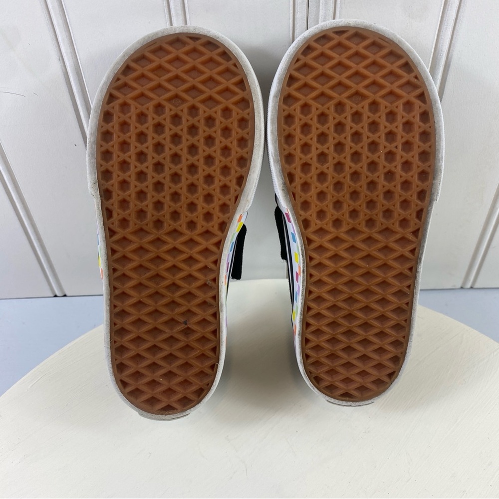 Vans Toddler Black Slip On Checkerboard Rainbow Sneakers Sz 7 - Picture 8 of 11